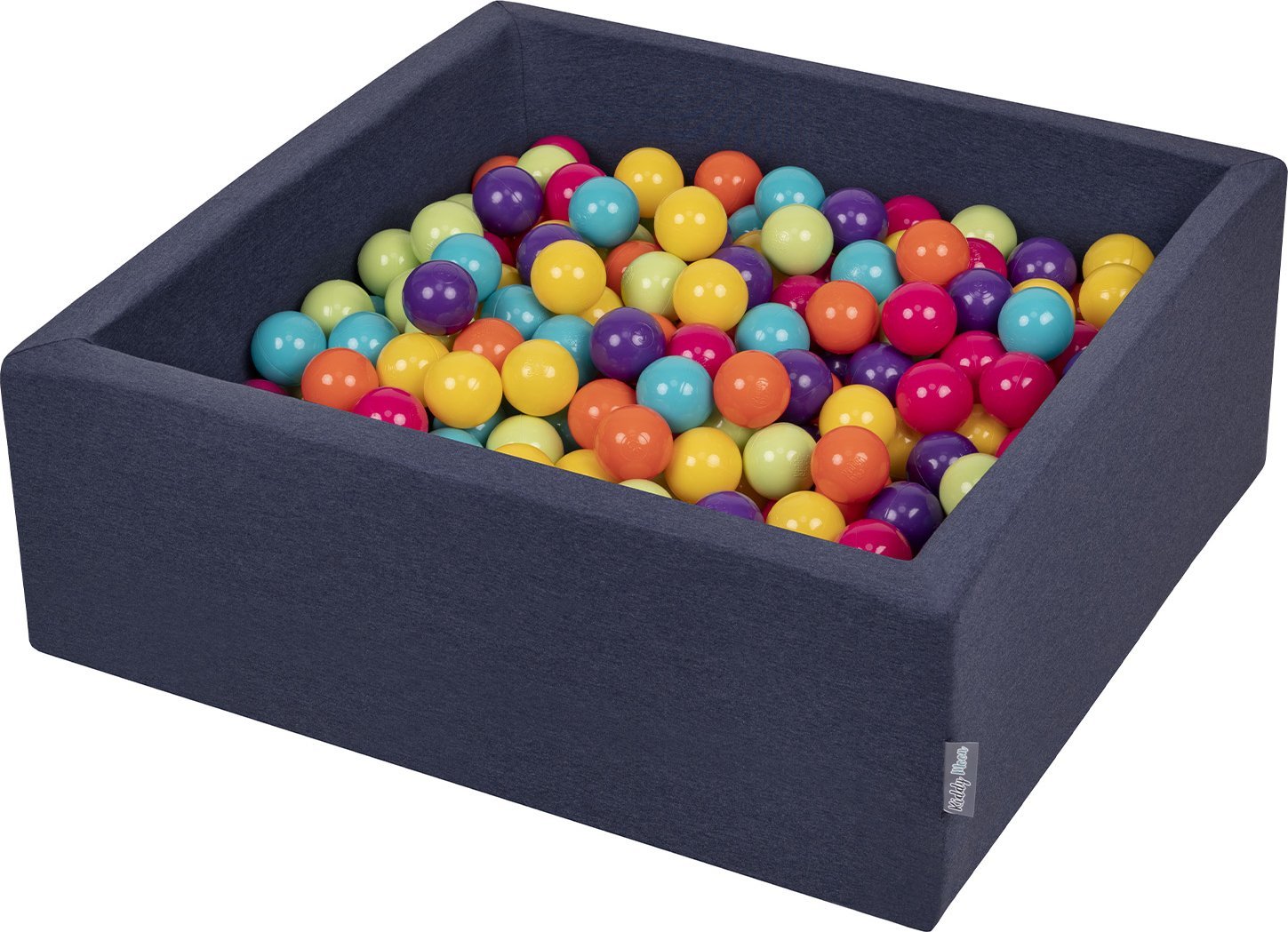 KiddyMoon KiddyMoon Bllebad 90x30cm/200 Blle 7Cm Bllepool mit bunten Bllen fr Babys Kinder Quadrat, dunkelblau:h.grn/gelb/trkis/orange/d.pink/violet