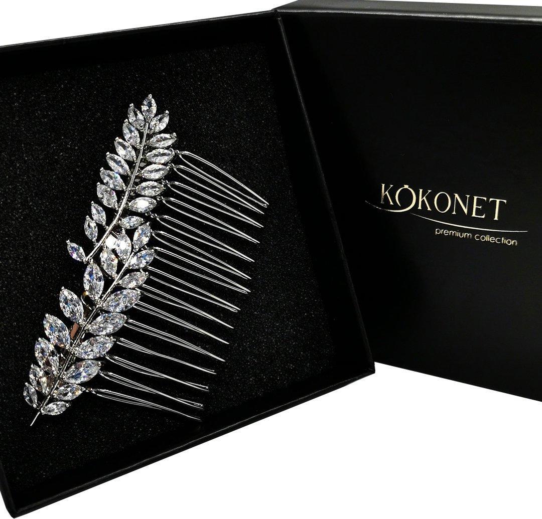 KOKONET Grzebyk z listkami srebrny cyrkonie SWAROVSKI BOHO