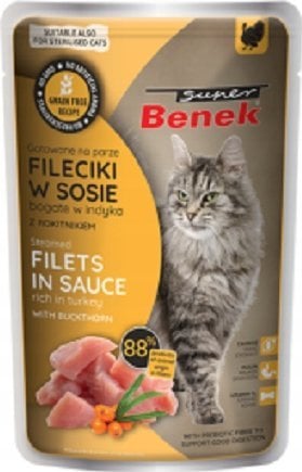 SUPER BENEK SASZ.KOT 85g FILETY W SOSIE Z INDYKA Z ROKITNIKIEM /28