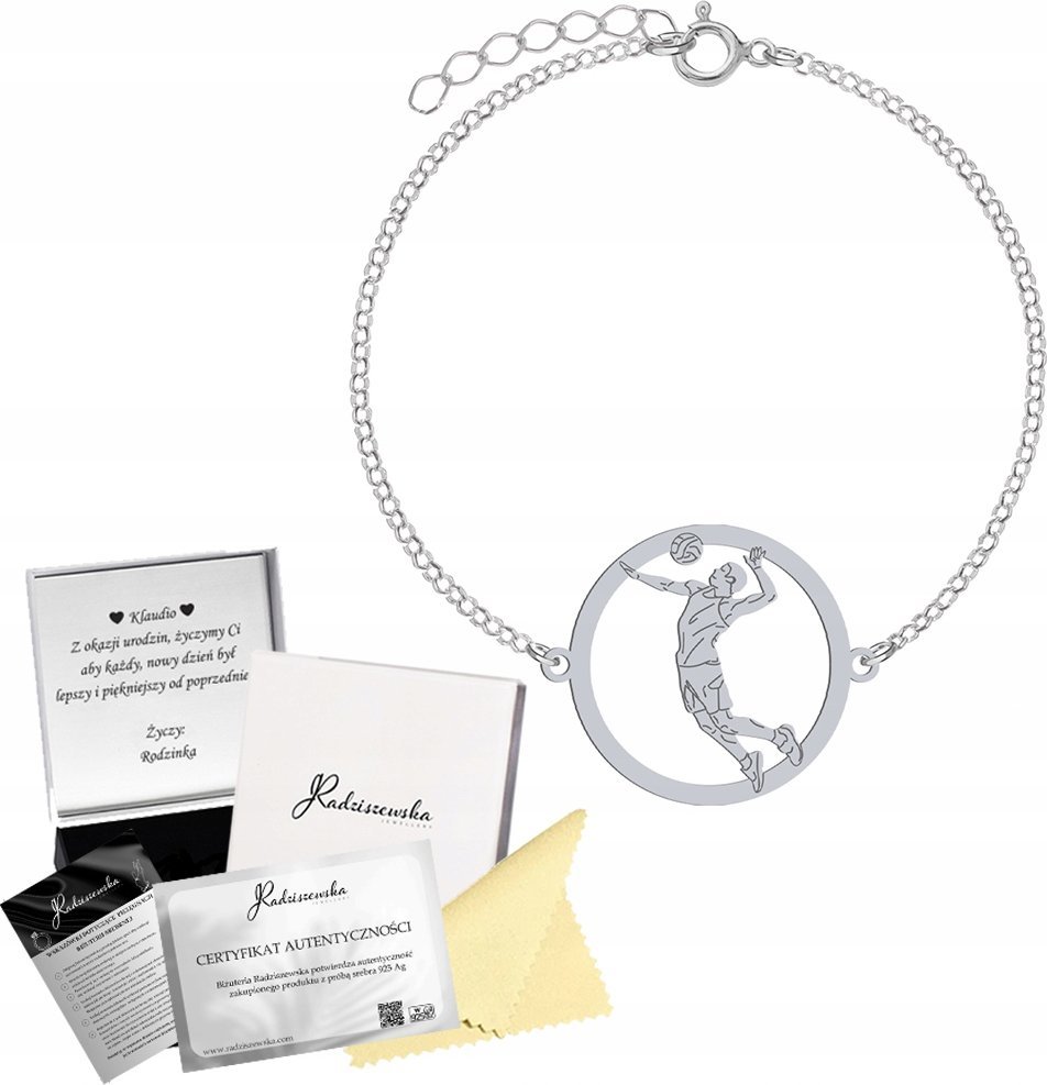 Radziszewska Jewellery Bransoletka Srebrna Siatkówka Siatkarz Łańcuszek GRAWER DEDYKACJA GRATIS