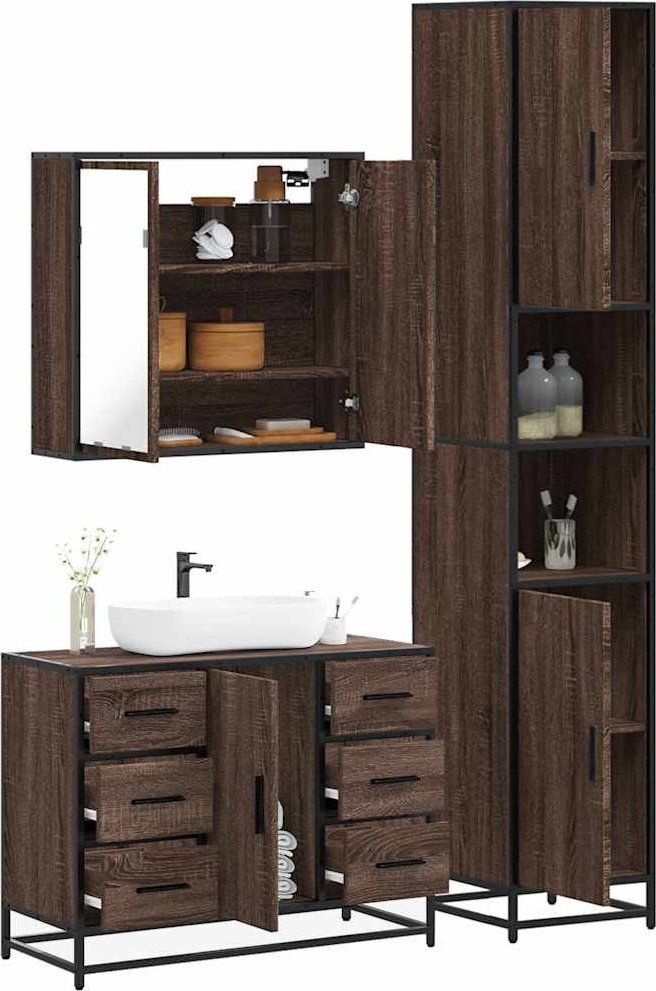 vidaXL 4-częściowy zestaw mebli łazienkowych, brązowy dąb