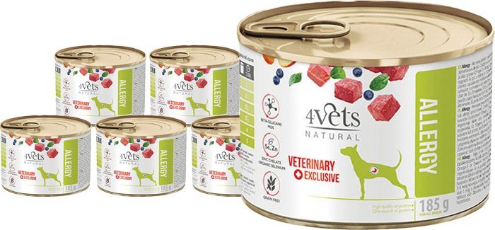 Mokra karma weterynaryjna dla psa z alergią 4Vets Natural Allergy 6 x 185 g