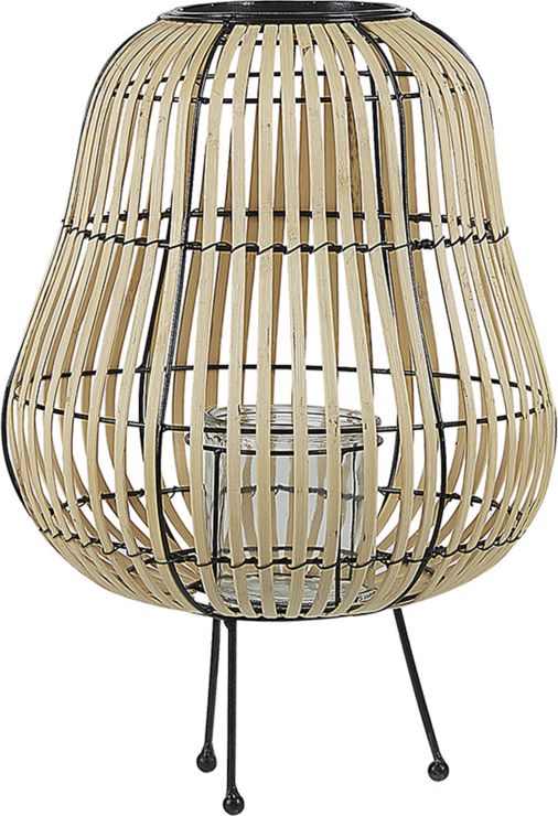 Beliani Lampion drewniany jasnobrązowy BERKNER