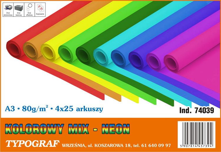 Typograf PAPIER TYPOGRAF A3/80 G NEON 25 X 4 KOLORY (100)