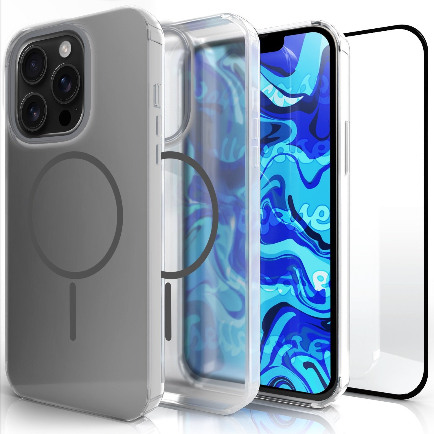 Etui Do Magsafe Do iPhone 16 Pro (Clear, Szary Magnes, Pancerne) Szkło