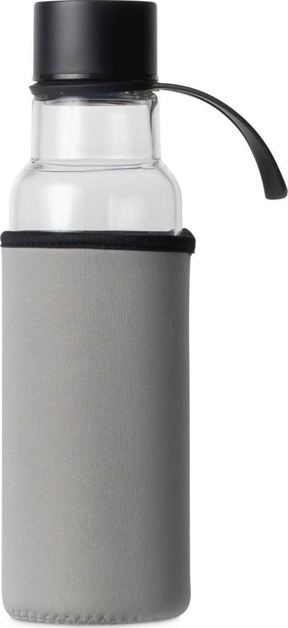 Sagaform butelka na wodę, szary pokrowiec, 0,6 l, śred. 7 x 26 cm, szkło borokrzemowe/neopren