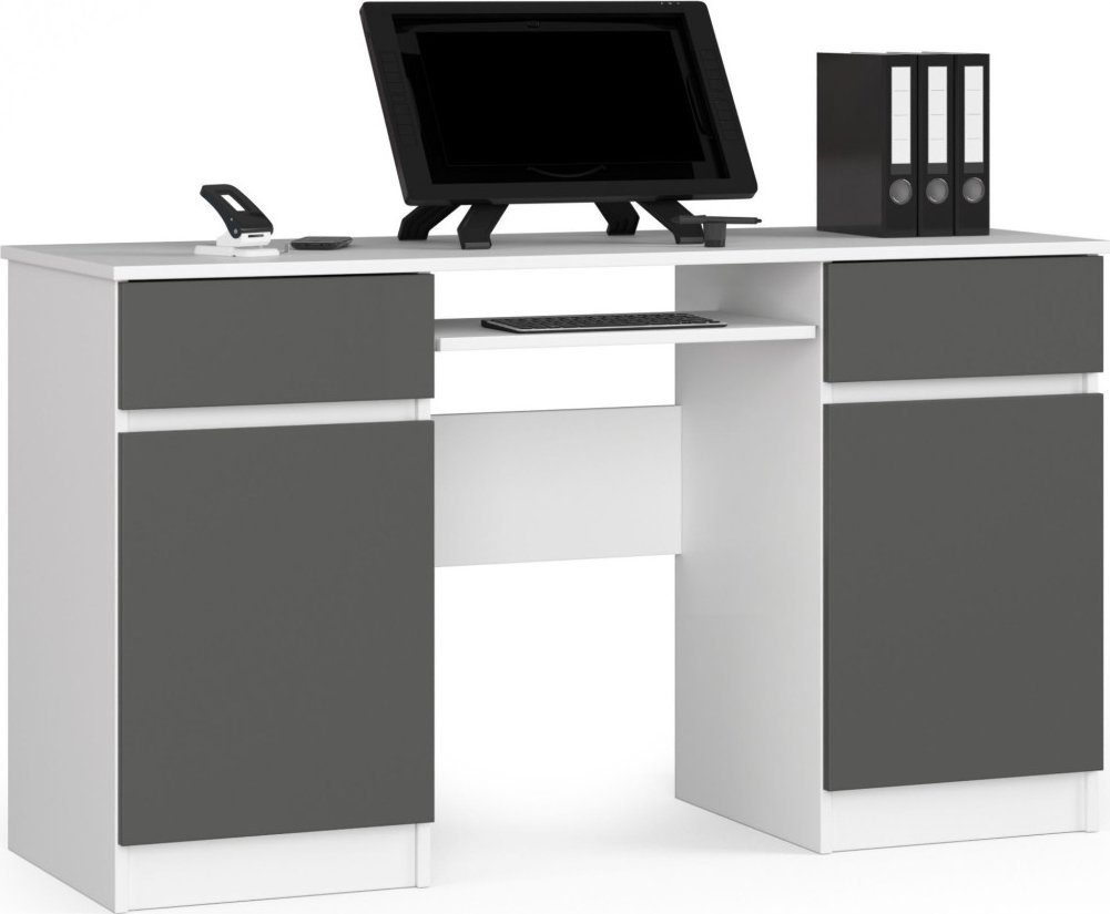 Biurko Fabryka Mebli Akord Biurko komputerowe A5 135 cm - białe-grafit szary - 2 drzwi 2 szuflady