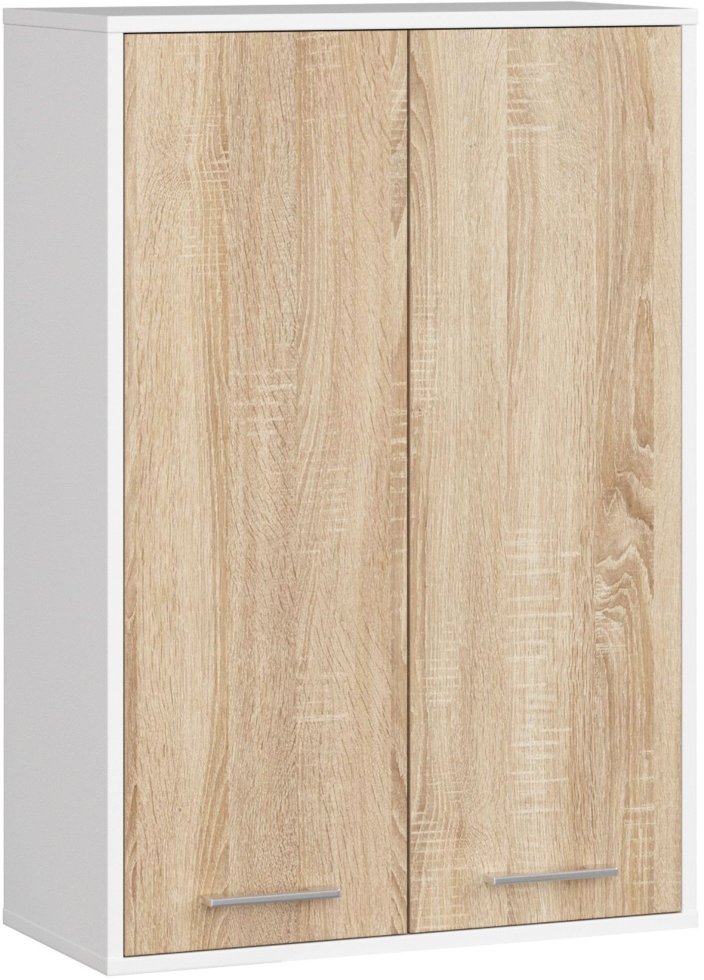 Szafka wisząca łazienkowa FIN 64 cm 2 drzwi 4 półki pojemna - biała sonoma