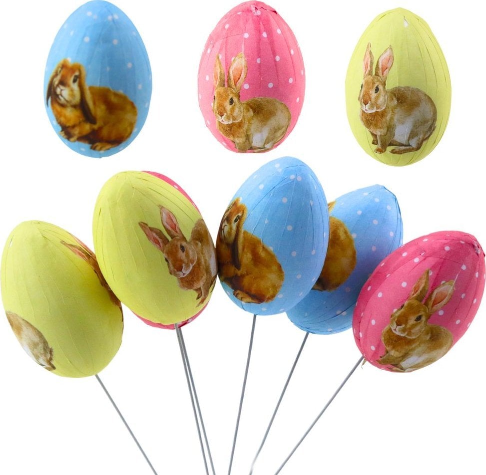 Jajka Wielkanocne Na Piku Druciku Kolorowe Z Zajączkami Ozdoba 6szt LEAN