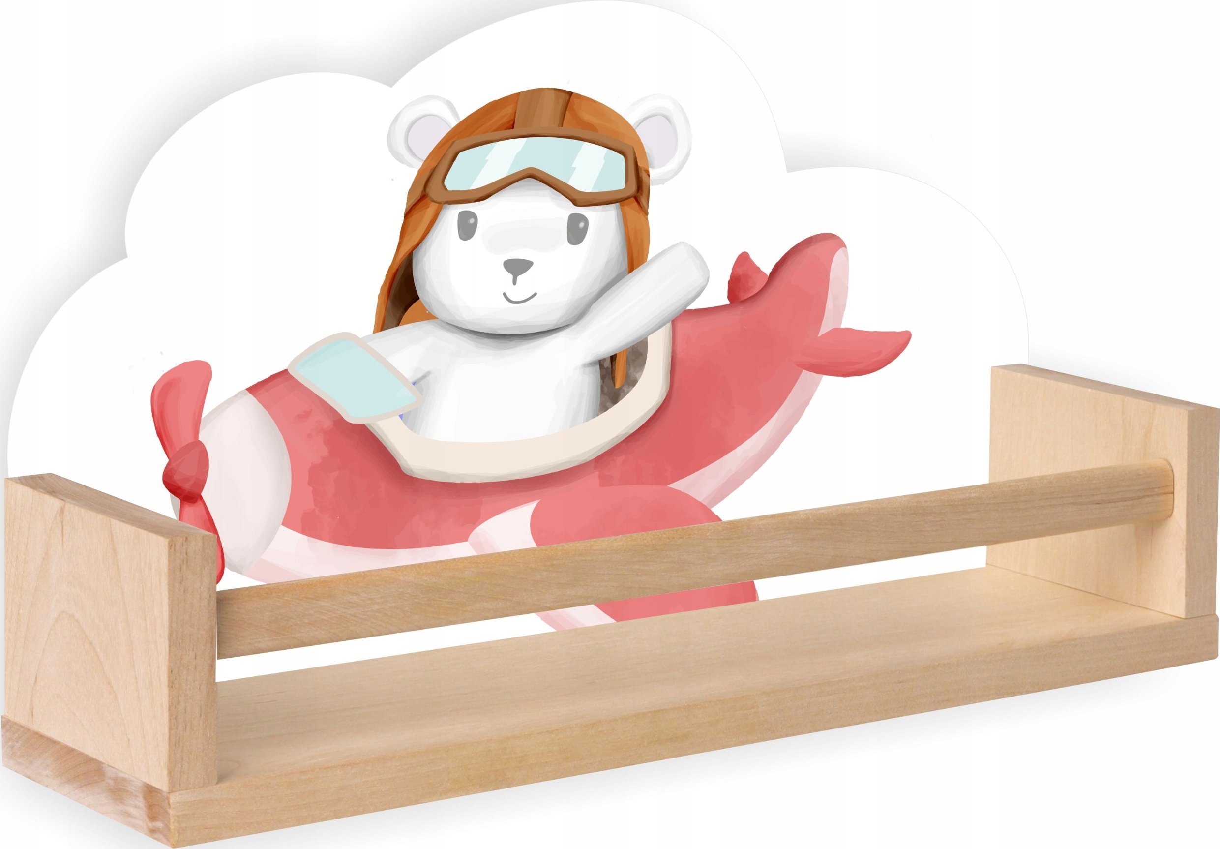 Półka drewniana chmurka miś samolot na prezent