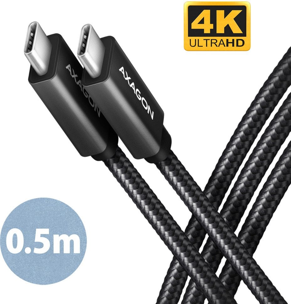 AXAGON BUCM32-CM05AB, SPEED+ kabel USB-C <-> USB-C, 0.5m, USB 20Gbps, PD 100W 5A, 4K HD, ALU, oplot, czarny