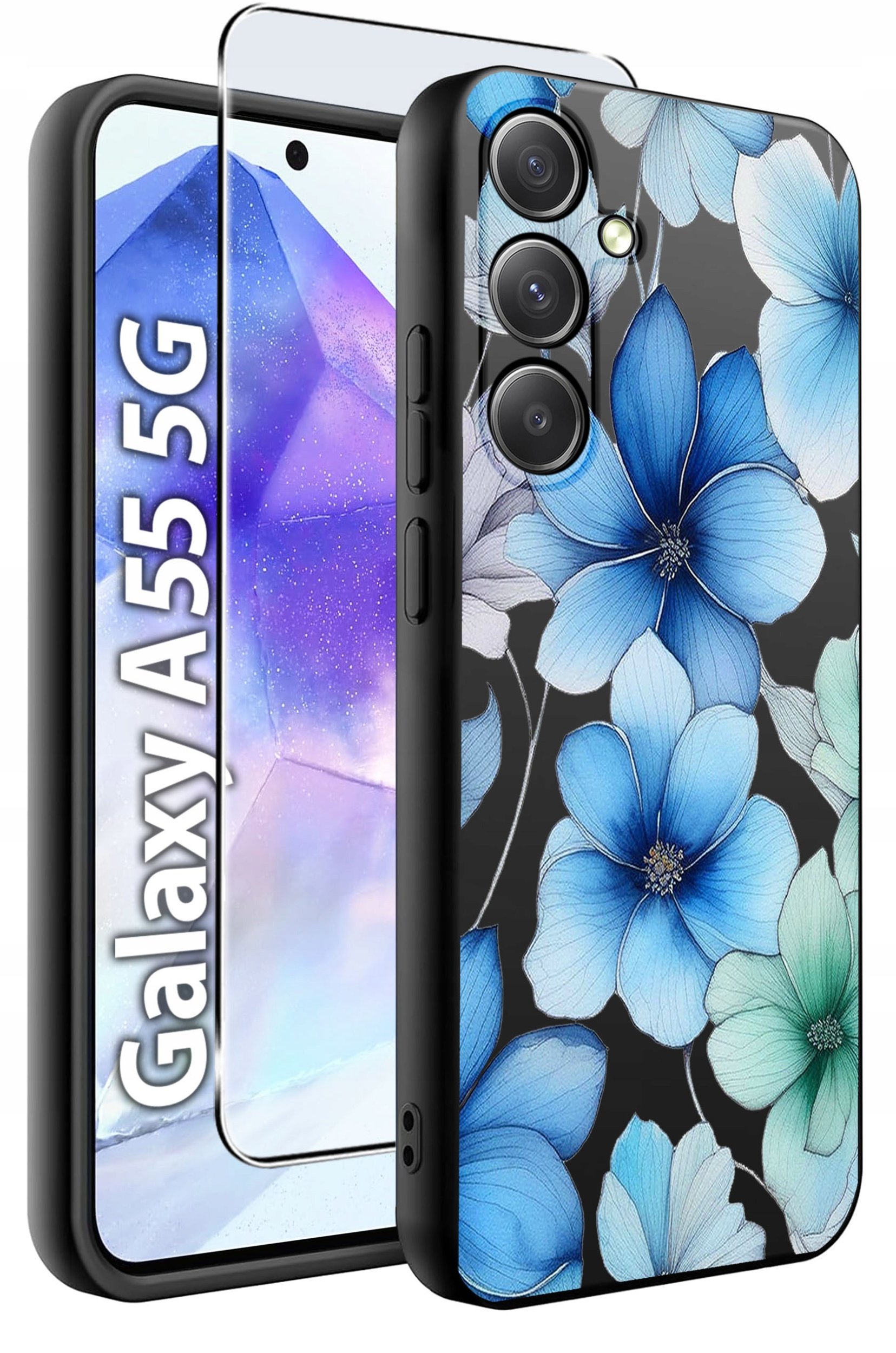 ETUI do Samsung A55 5G WZORY | SILIKONOWE MATT CASE + SZKŁO HARTOWANE 9H