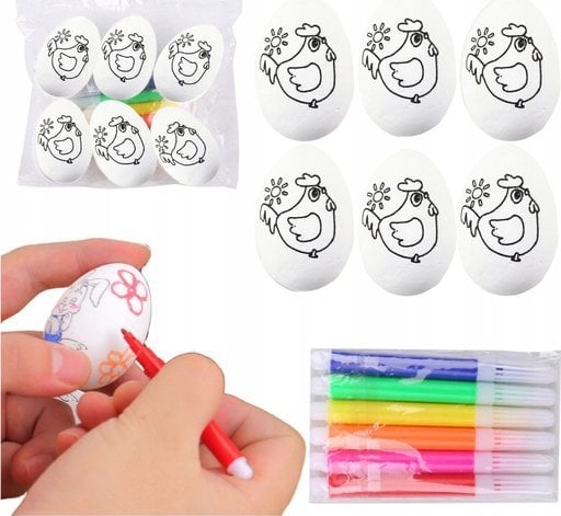 Jajka Wielkanocne Styropianowe Do Malowania Pisaki Flamastry Kura 6szt