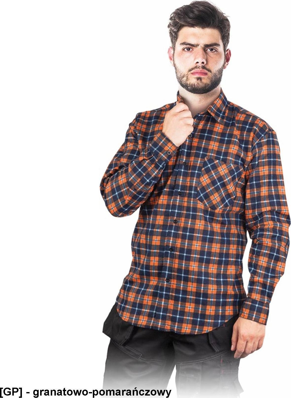 R.E.I.S. KF - koszula flanelowa ochronna - granatowo-pomarańczowy 2XL