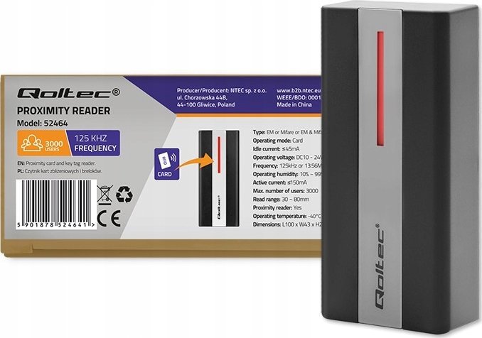 Qoltec Czytnik Qoltec zbliżeniowy kart i breloków RFID | EM | Mifare | karta | brelok | ABS