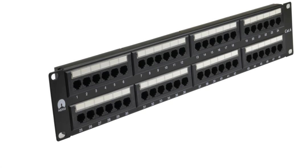 Patch panel RACK 19 kat.6 48p UTP 2U czarny NEKU