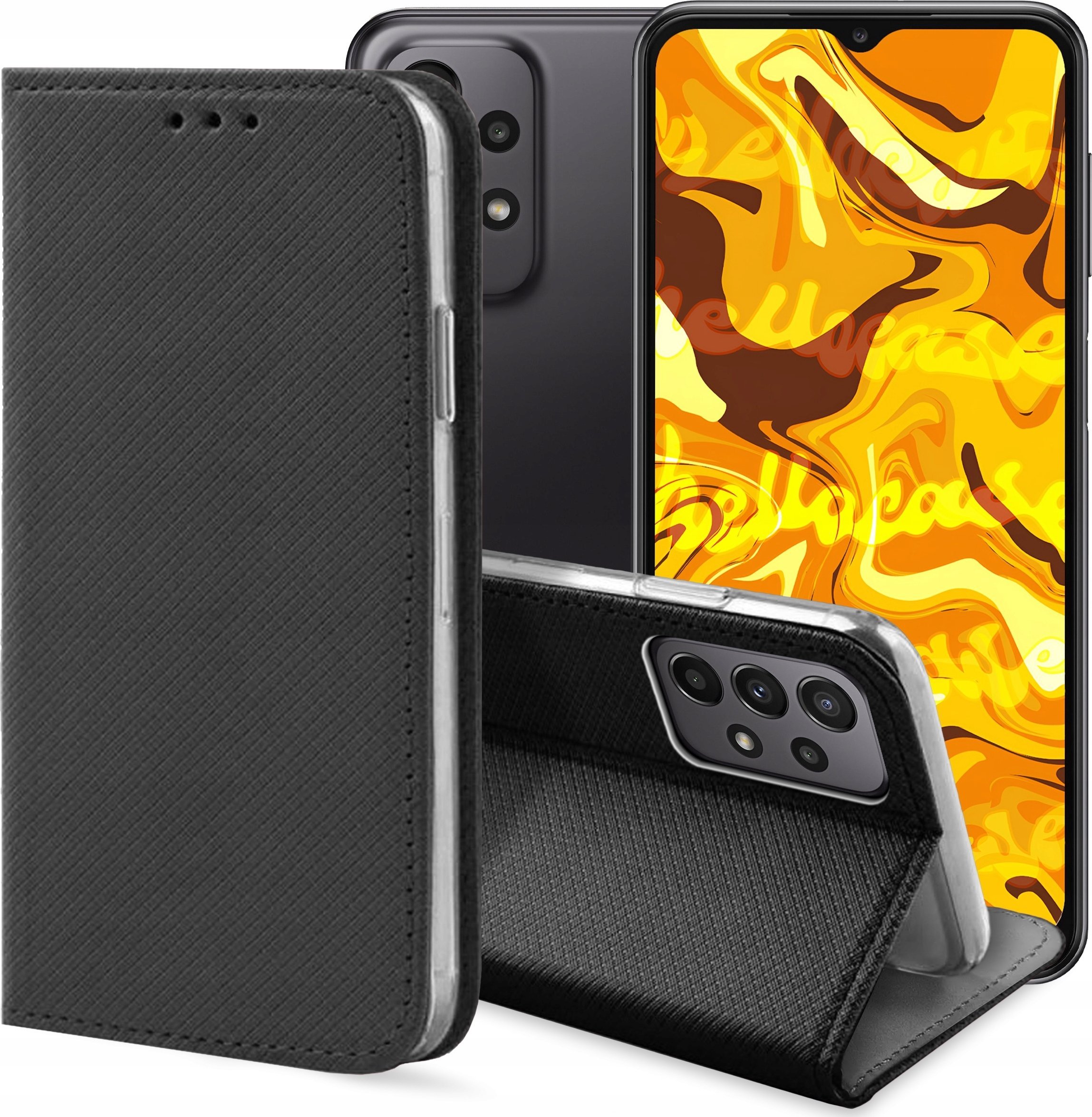 Hello Case ETUI Z KLAPKĄ DO Samsung Galaxy A23 5G CZARNE ZAMYKANE MAGNETYCZNE