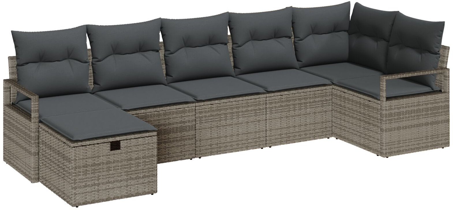 Zestaw Sofa Ogrodowa vidaXL 7-Częściowy z Poduszkami Szary Polirattan, Zestaw Sofa Ogrodowa vidaXL 2-osobowa z Poduszkami Szary Polirattan