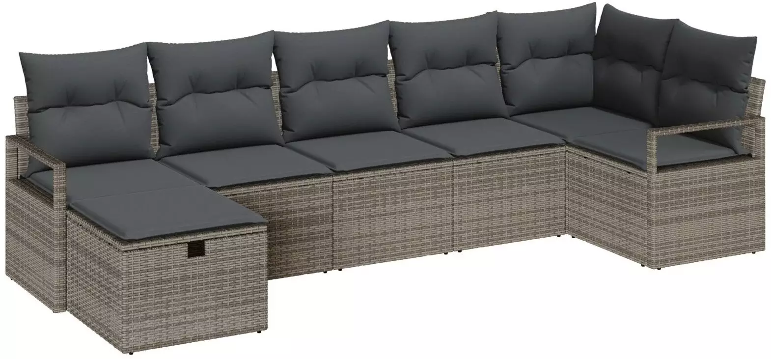 Zestaw Sofa Ogrodowa vidaXL 7-Częściowy z Poduszkami Szary Polirattan, Zestaw Sofa Ogrodowa vidaXL 2-osobowa z Poduszkami Szary Polirattan