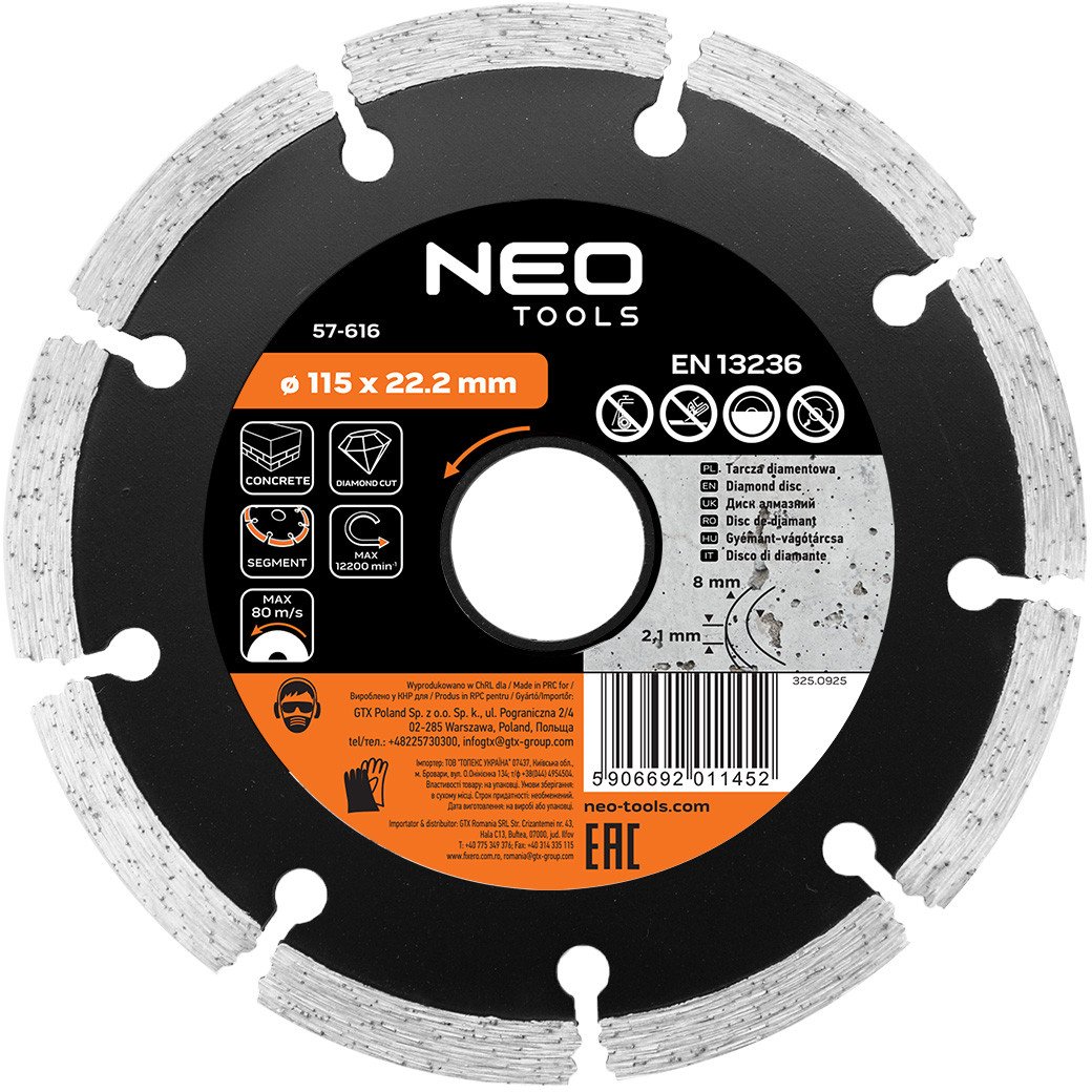 Tarcza diamentowa 115 x 22.2 mm, segmentowa