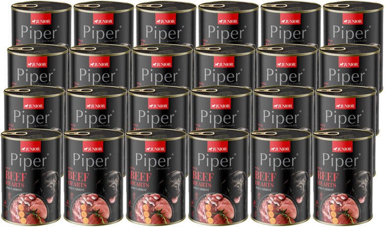 Piper Animals Junior Mokra karma dla psa z sercami wołowymi i marchewką zestaw 24 x 400 g