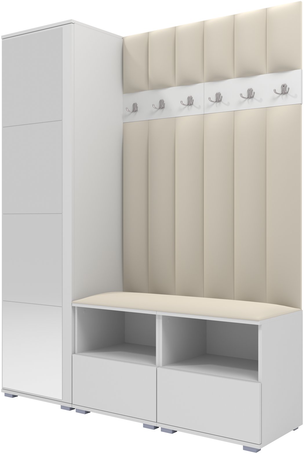 Tapicerowana garderoba Nela II LUX z lustrem - kolor biały + tkanina Trinity 01