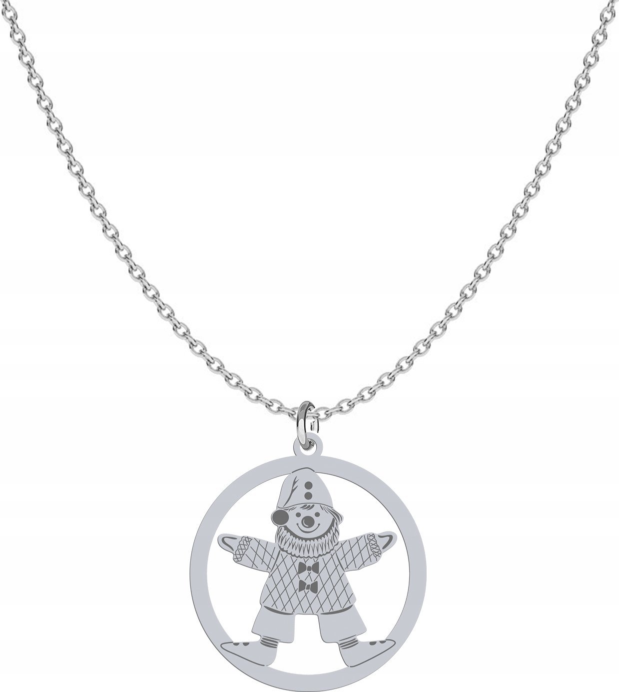 Radziszewska Jewellery Naszyjnik Srebrny z Pajacykiem Łańcuszek Srebro 925 Prezent GRAWER