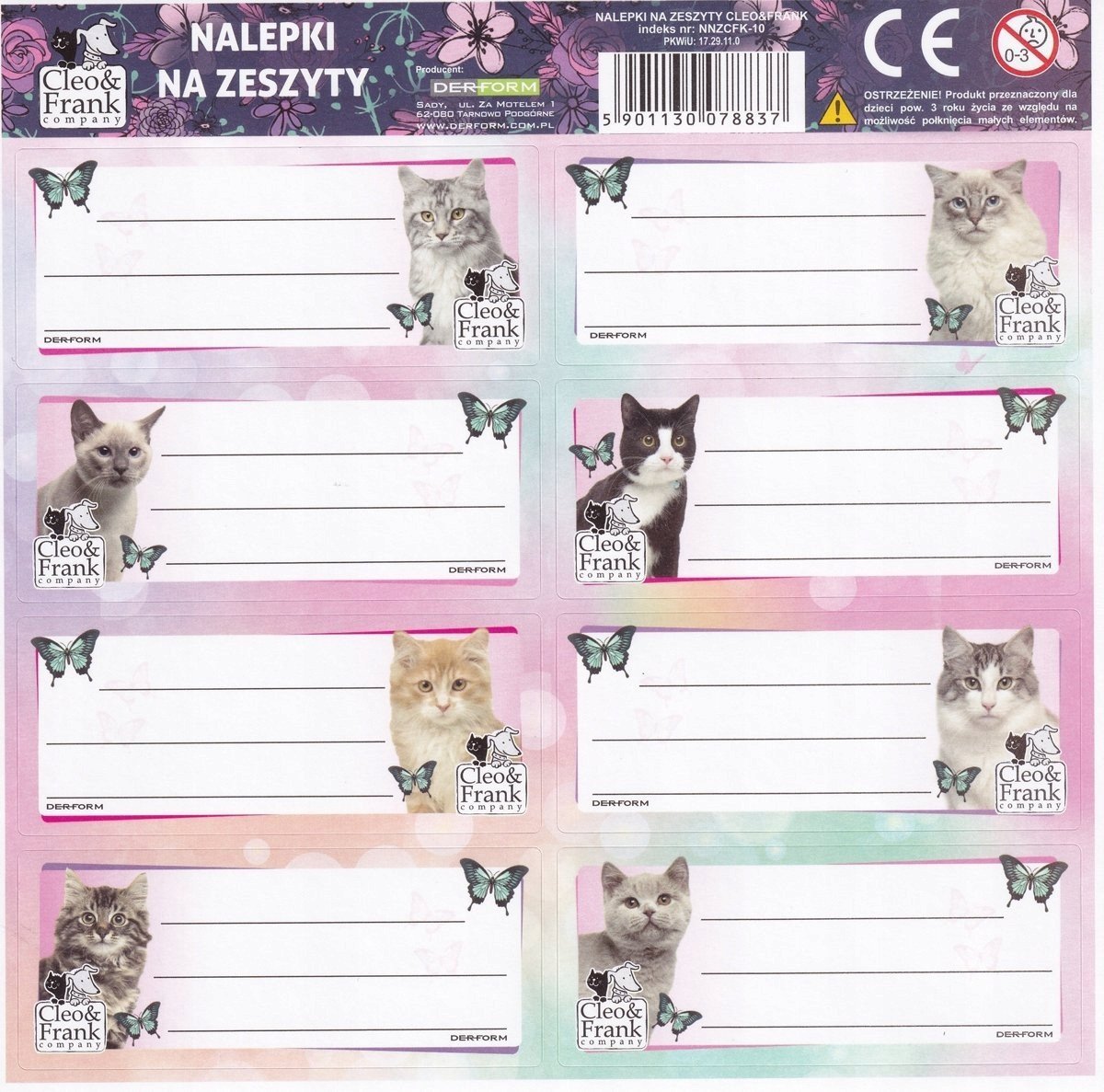Derform Nalepki na zeszyty Cleo i Frank K (25szt) DERFORM