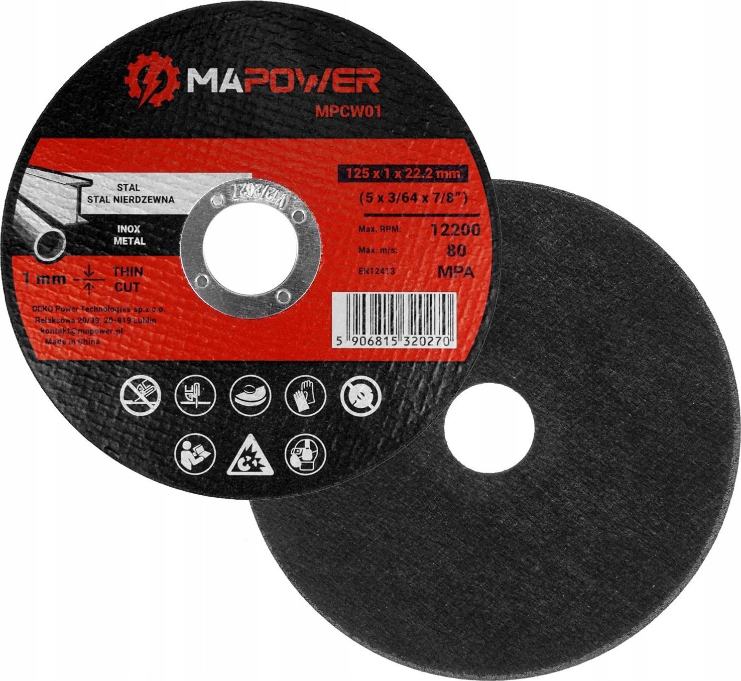 TARCZE TARCZA DO CIĘCIA METALU STALI NIERDZEWNEJ INOX 125MM 1MM MAPOWER MPCW01