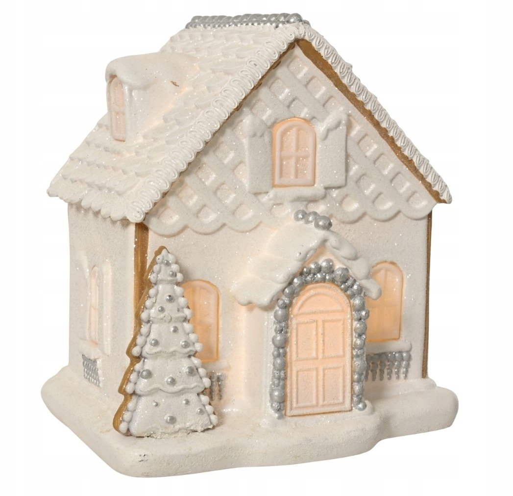 Figurka świąteczna tworzywo sztuczne domek biały LED 18,5x21cm 1szt