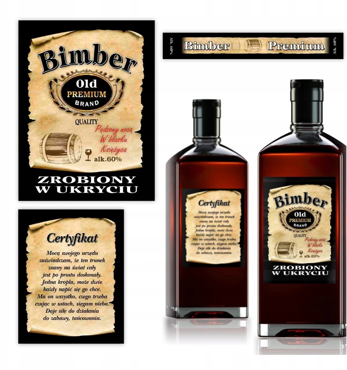 10X ETYKIETY NA BUTELKĘ WÓDKĘ BIMBER ZROBIONY W UKRYCIU BIMBEREK NOWY