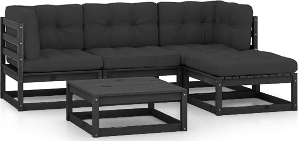 vidaXL 5-cz. zestaw wypoczynkowy do ogrodu, z poduszkami, lita sosna