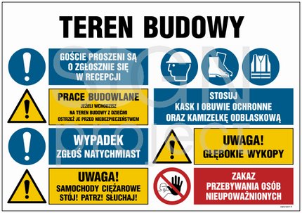 OI024 - Teren budowy, Goście proszeni są o zgłoszenie się w reccepcji, Prace budowlane, jeżeli wchodzisz na 1000x750