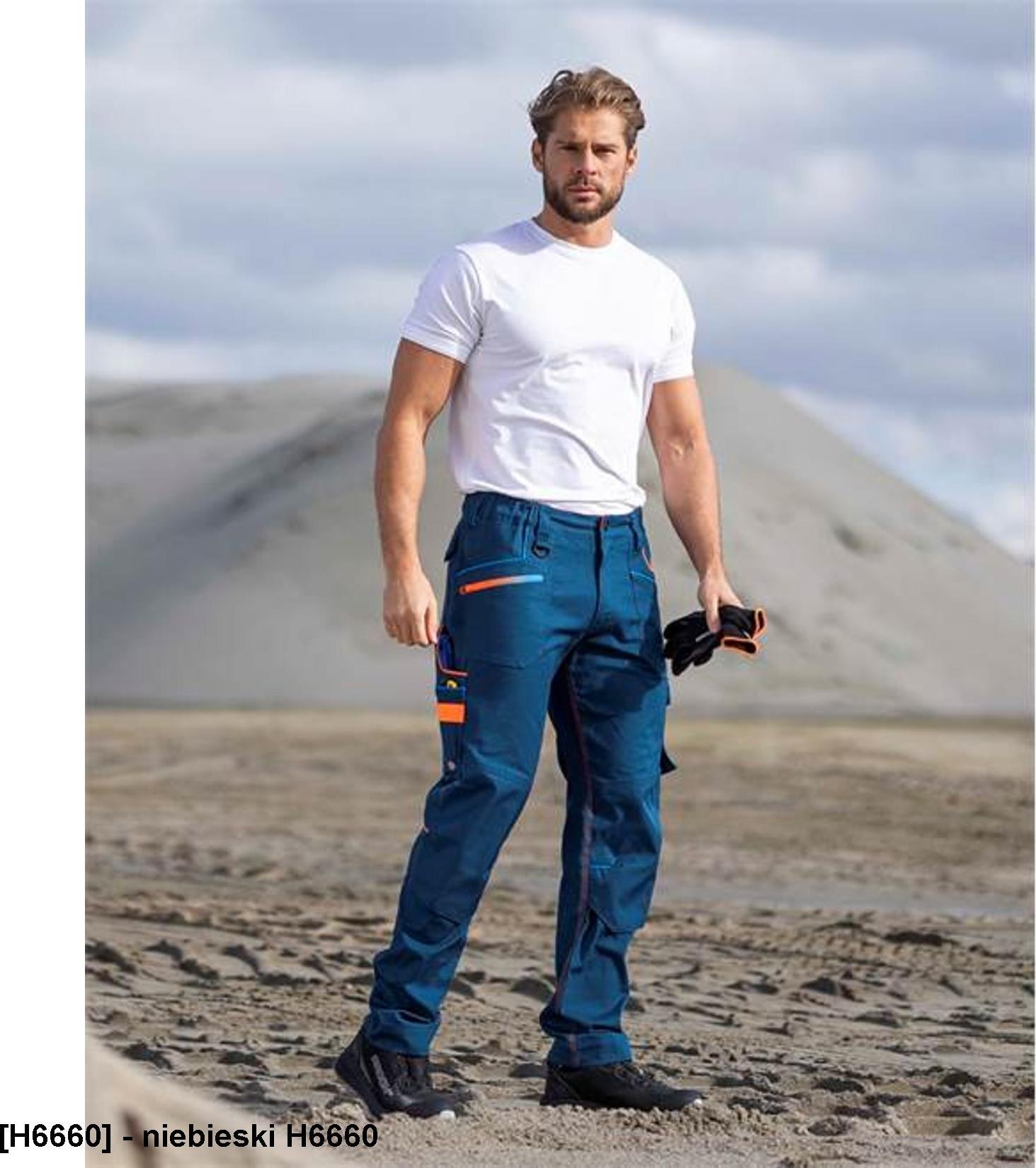 Ardon ARDON CREATRON - męskie spodnie do pasa strecz bawełniana strefa kolan wzmacniana kieszenie na nakolanniki ADNAdaptBelt - niebieski H6660 64