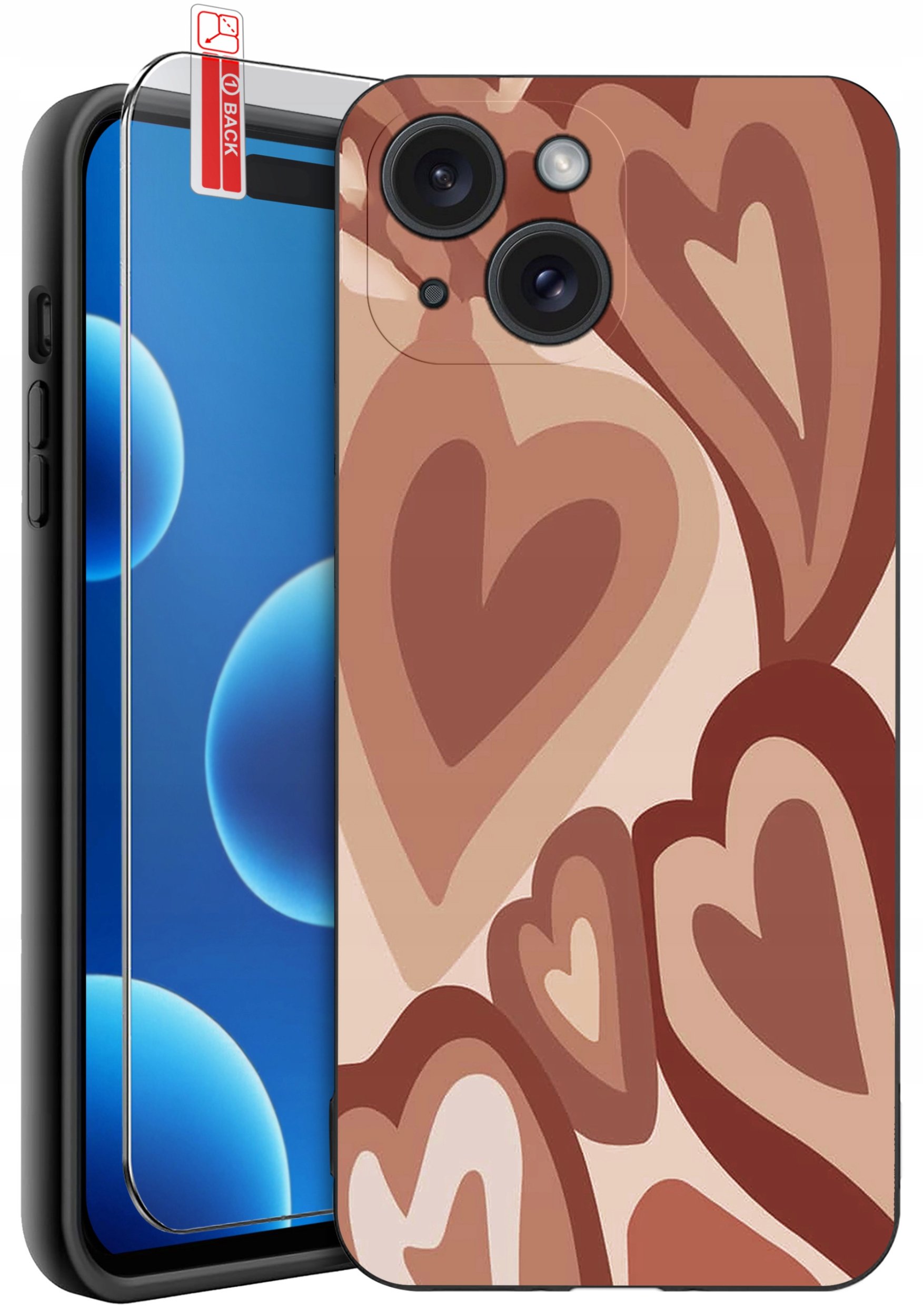 ETUI do iPhone 15 | WZORY | SILIKONOWE MATT CASE + SZKŁO 9H