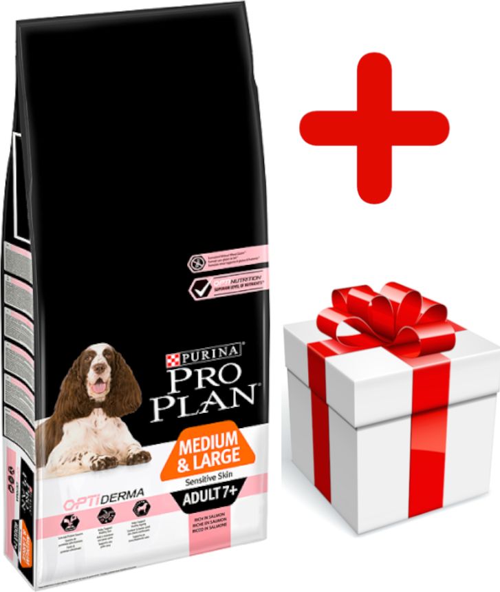 Purina Pro Plan Medium & Large 7+ Sensitive Optiderma, łosoś i ryż 14 kg + niespodzianka dla psa