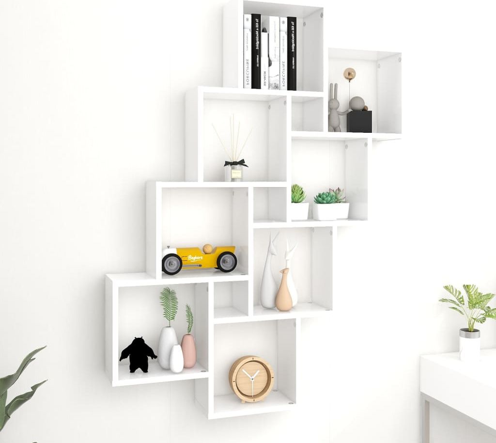 vidaXL Półka ścienna w formie kostek, biała, 90x15x119 cm, płyta