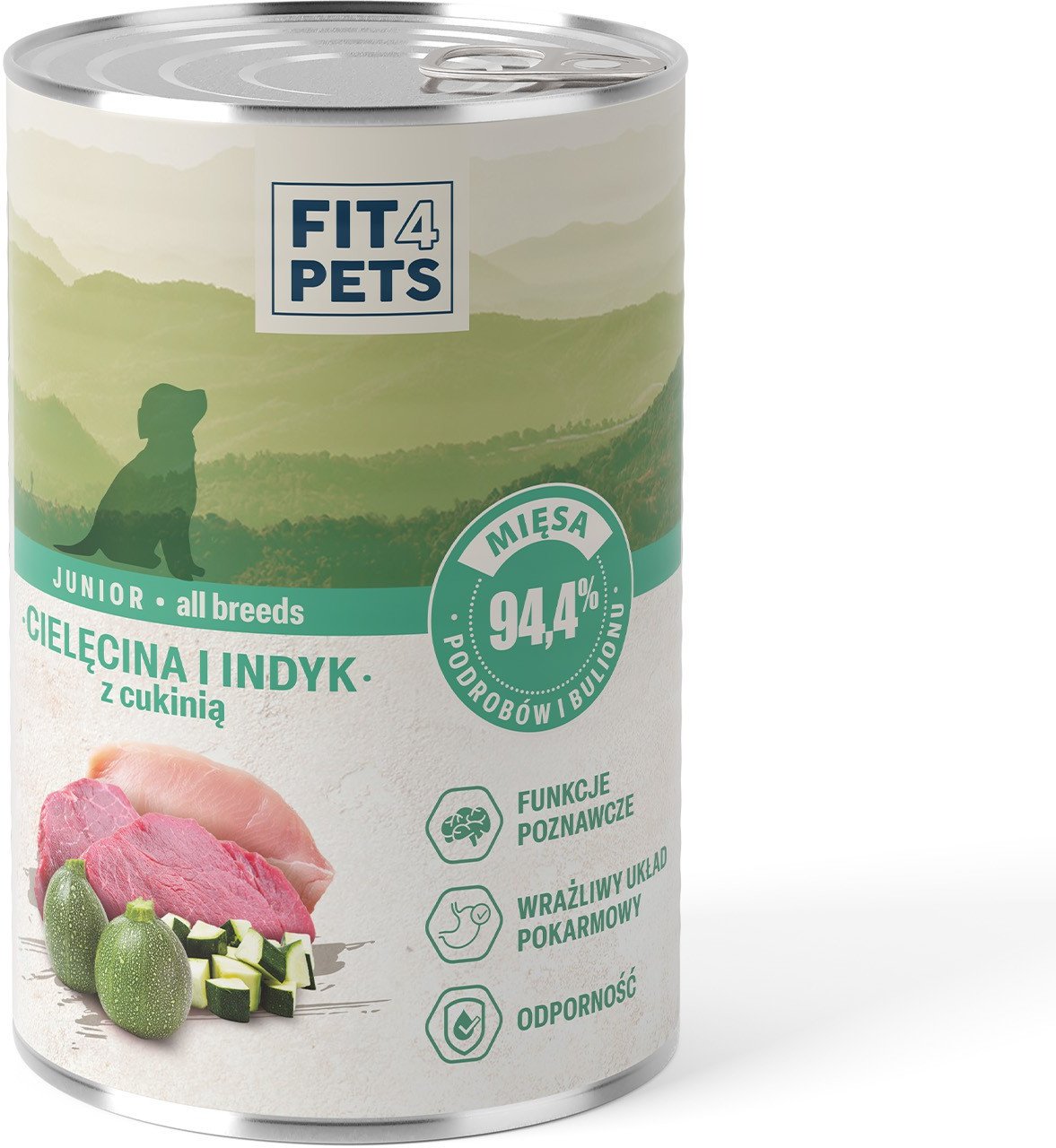 Karma dla szczeniaka pełnoporcjowa Fit4Pets cielęcina i indyk z cukinią 400g 1 szt.