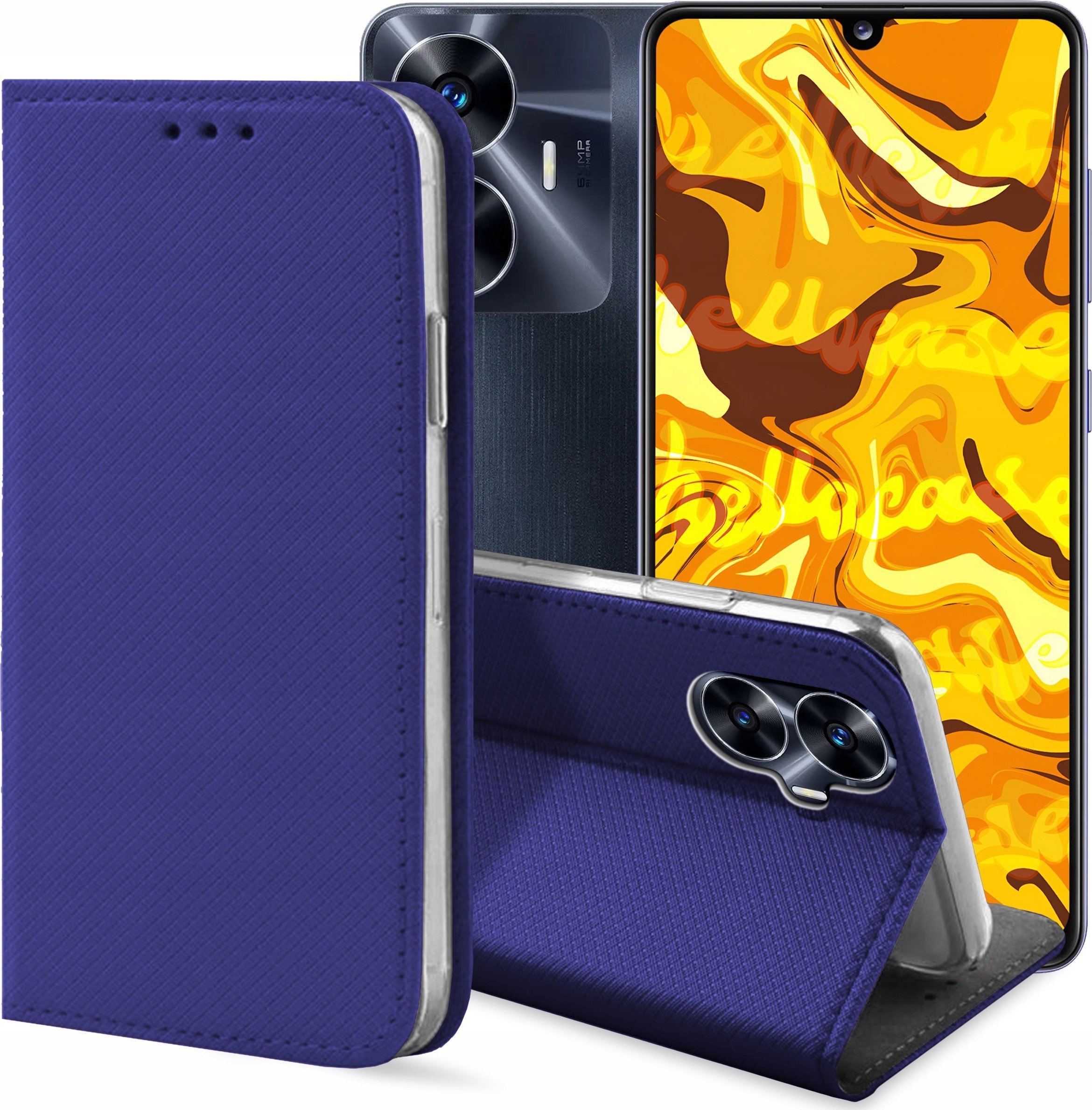 ETUI Z KLAPKĄ DO REALME C55 GRANATOWE ZAMYKANE MAGNETYCZNE KABURA CASE