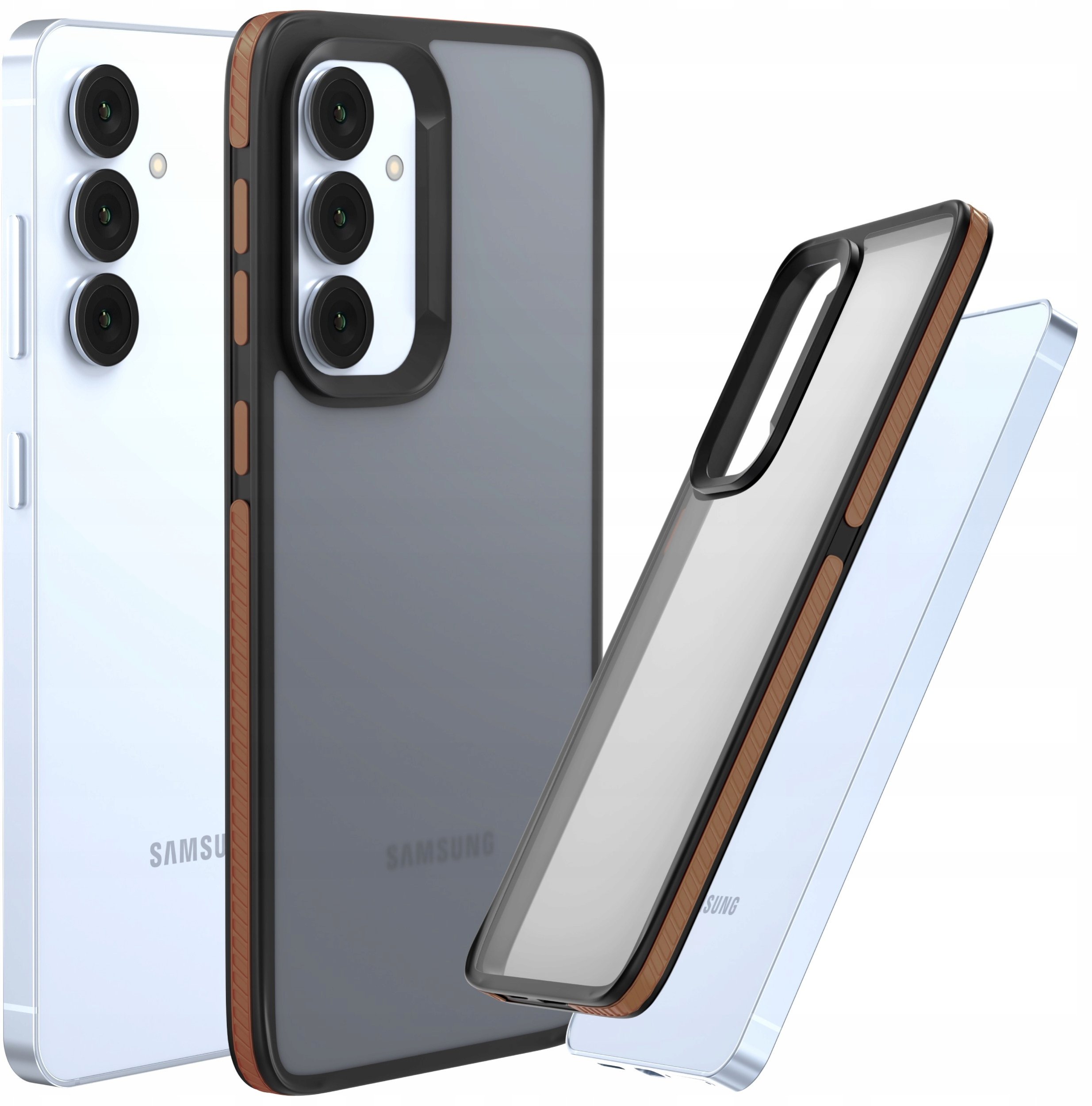 Etui Do Samsung Galaxy S24 FE (Matowe, Brązowa Ramka, Bumper, Plecki, Case)