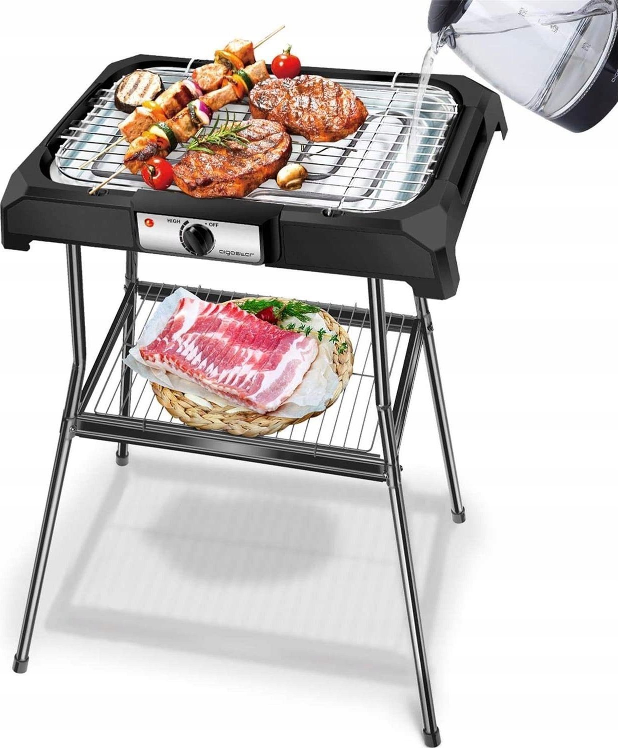 Grill elektryczny Aigostar Electric grill BBQ with stand 2000W VDE/Lava Pro
