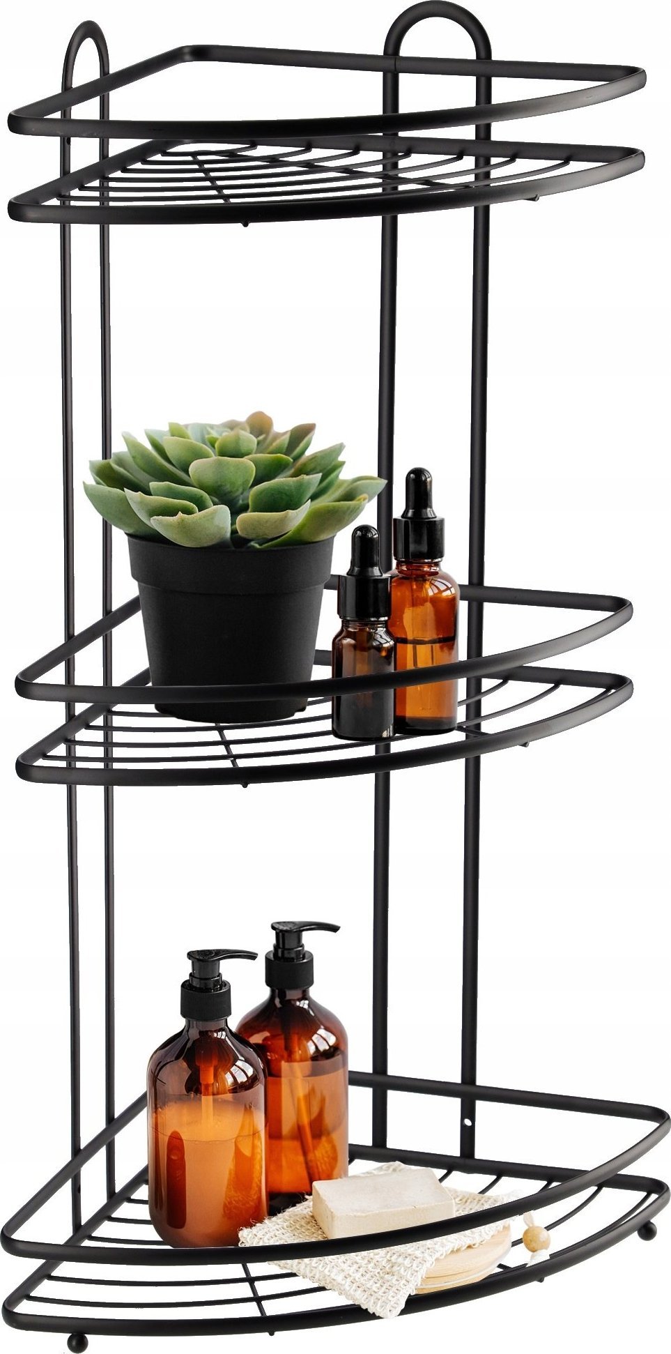 Kadax Półka Narożna Ścienna Łazienkowa 3 Poziomy Czarna