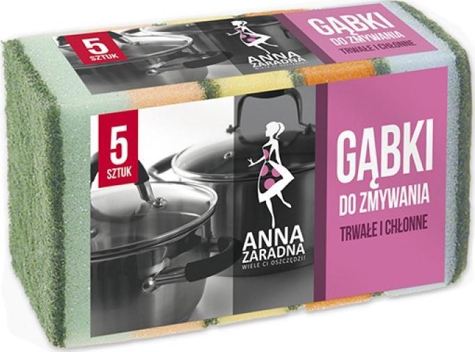 Anna Zaradna Gąbki do zmywania ANNA ZARADNA, prostokątne, 5 szt., mix kolorów