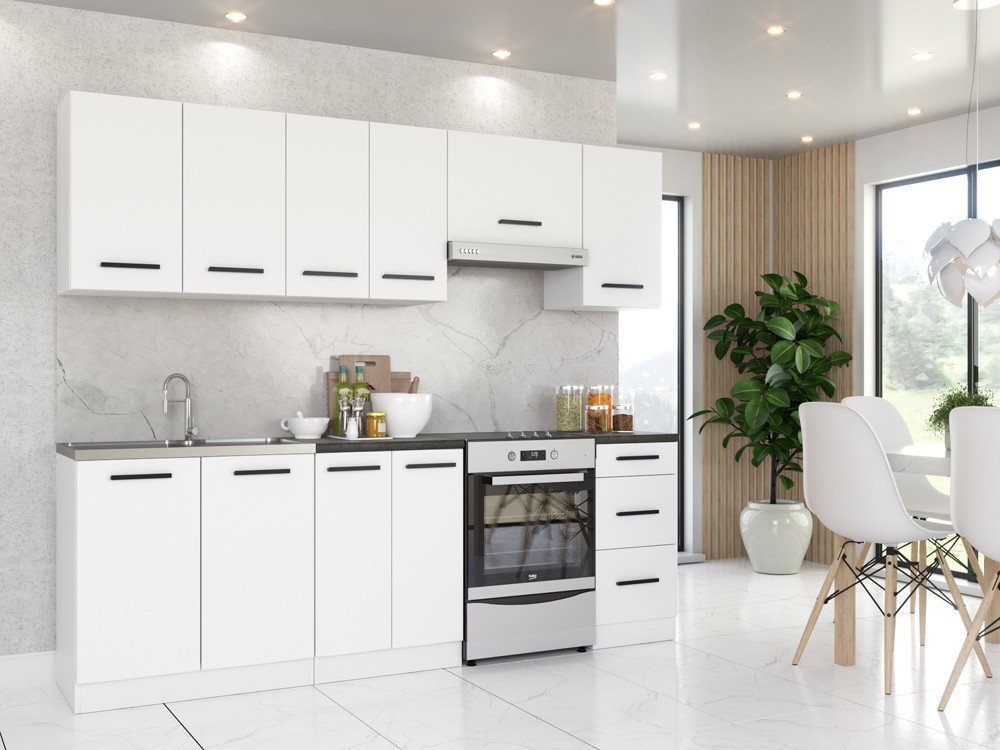 Meble Kuchenne Pojemna Mała Blat Mokka 2.4m Biała Biały Mat San Sebastian