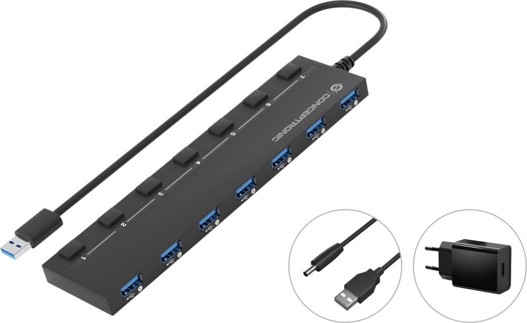 HUB USB Conceptronic CONCEPTRONIC USB-Hub 7-Port 3.0 ->7x3.0 5Gbps m.Netz. sw