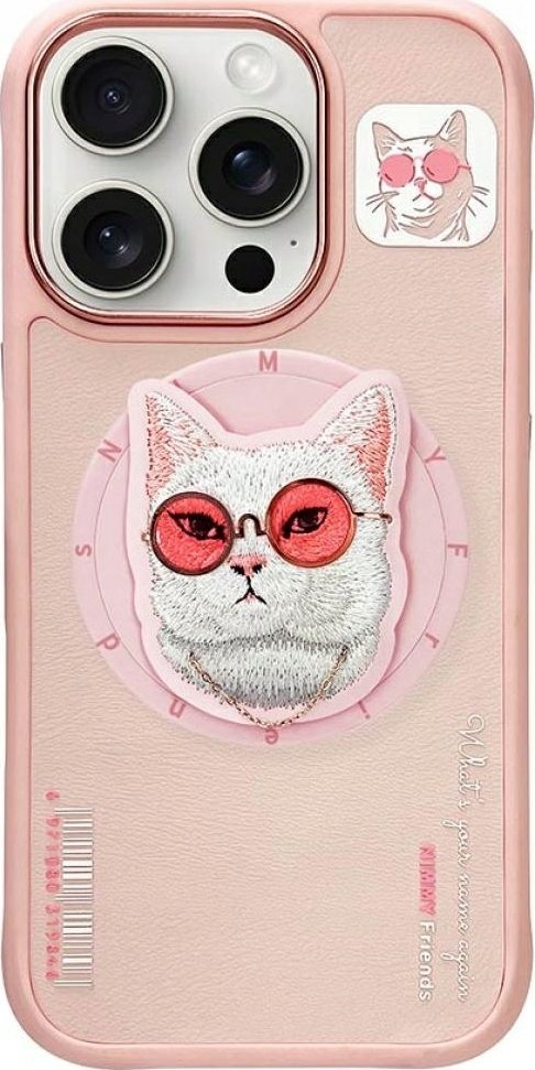 Etui Nimmy Glasses Cool Cat do iPhone 16 Pro różowy