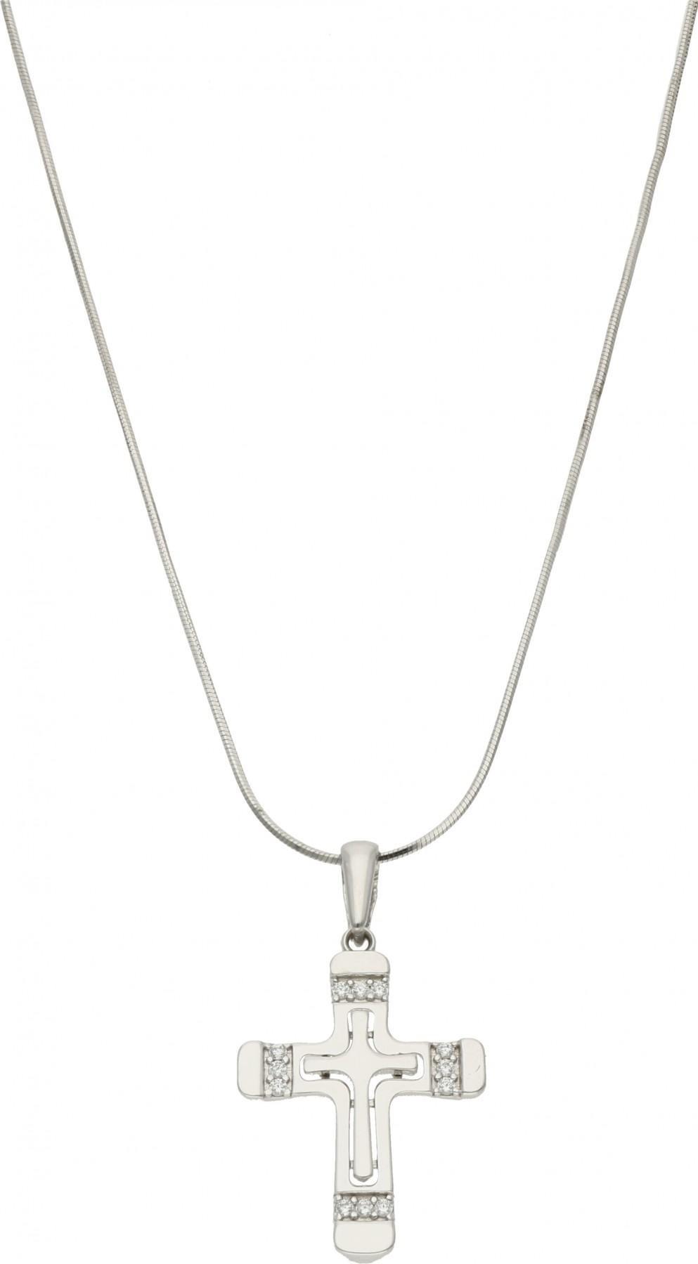 Rosanto Zawieszka krzyżyk z białego złota z cyrkoniami 585 14k