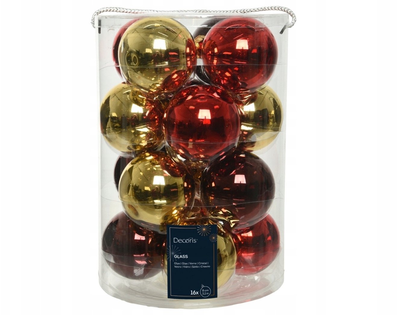 Kaemingk Zestaw szklane bombki choinkowe czerwone złote 8cm