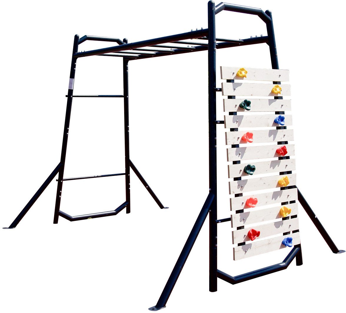 Siłownia ogrodowa + ścianka wspinaczkowa MONKEY BAR czarna metal CE 200kg