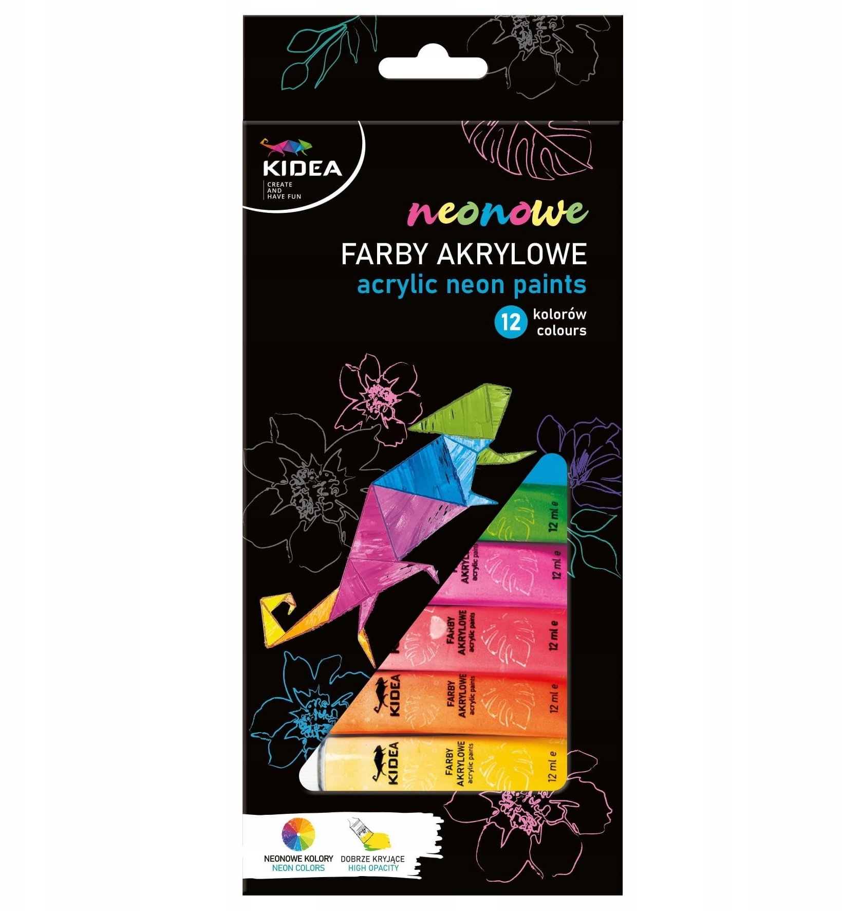 Farby akrylowe neonowe 12x12ml KIDEA